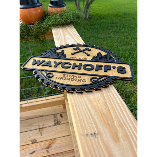 Custom Stump Grinding & Tree Service Laser Cut Wood Logo Sign: Rustic Modern Business Decor (13x11.5 inches)