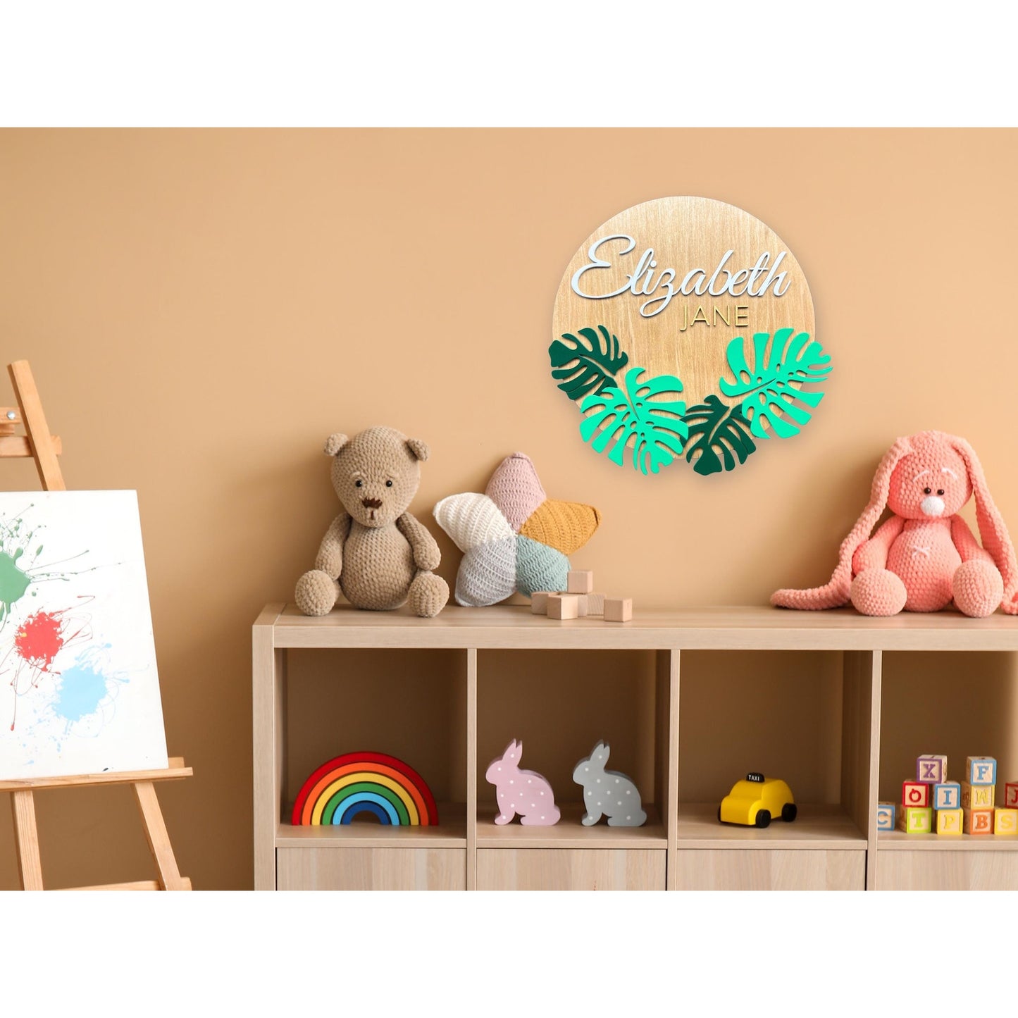 Monstera Leaf Wooden Name Sign: Custom Nursery Decor, 3D Lettering