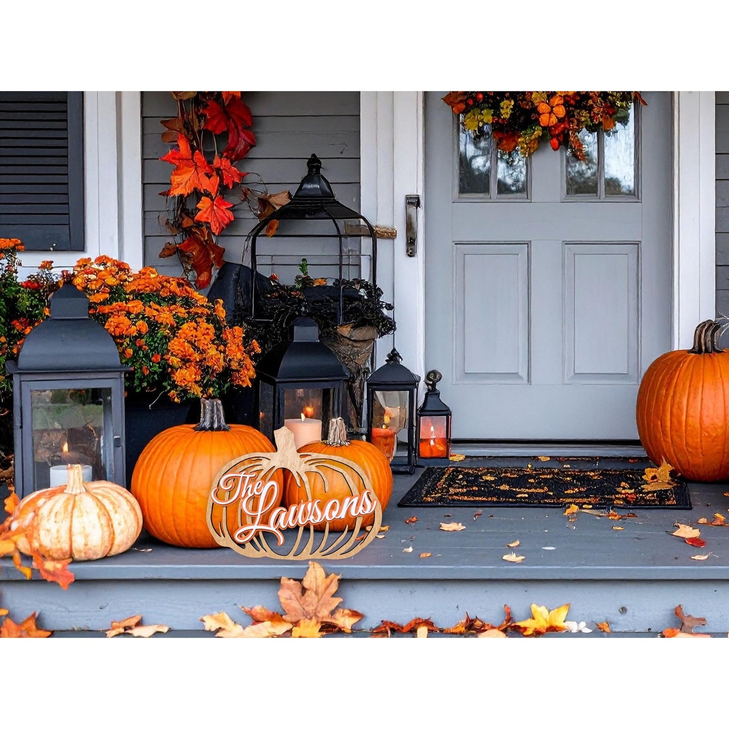 Personalized Rustic Pumpkin Family Name Sign: Fall Wooden Decor