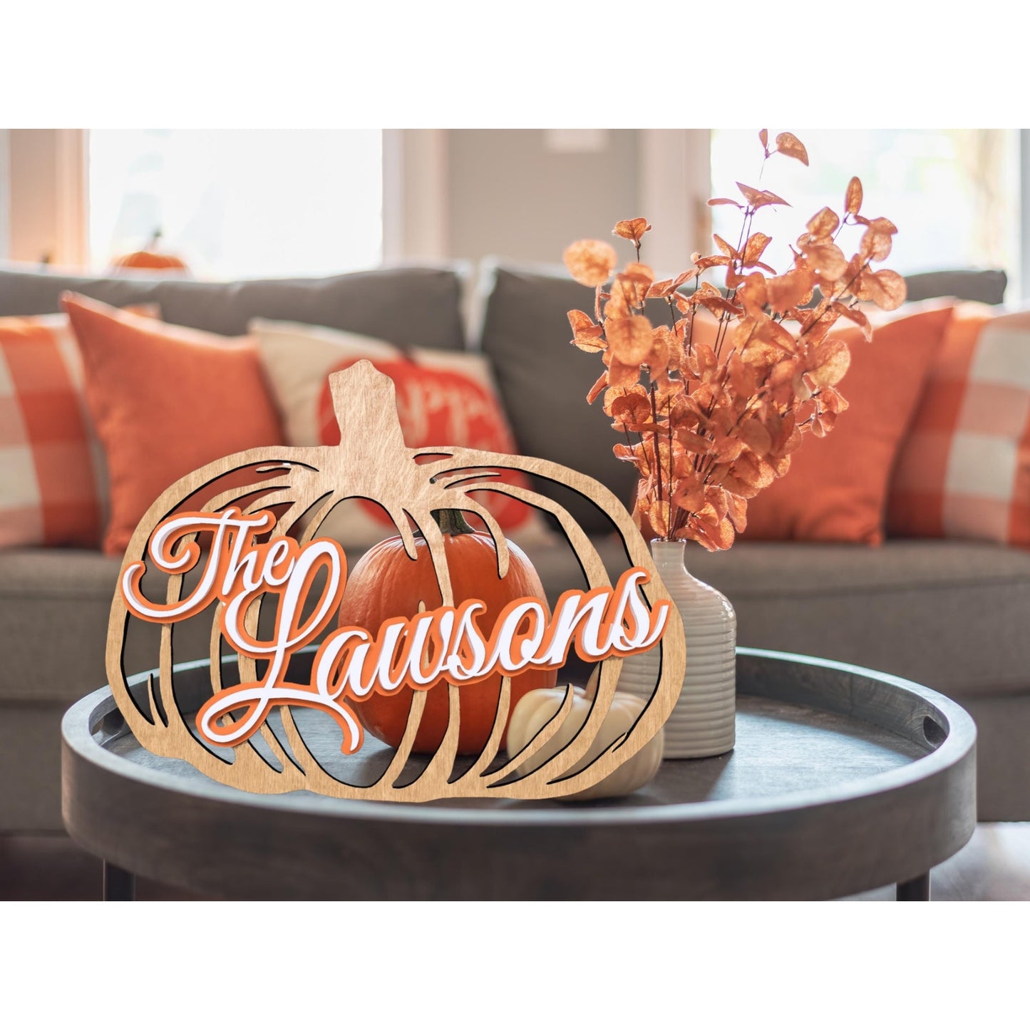 Personalized Rustic Pumpkin Family Name Sign: Fall Wooden Decor