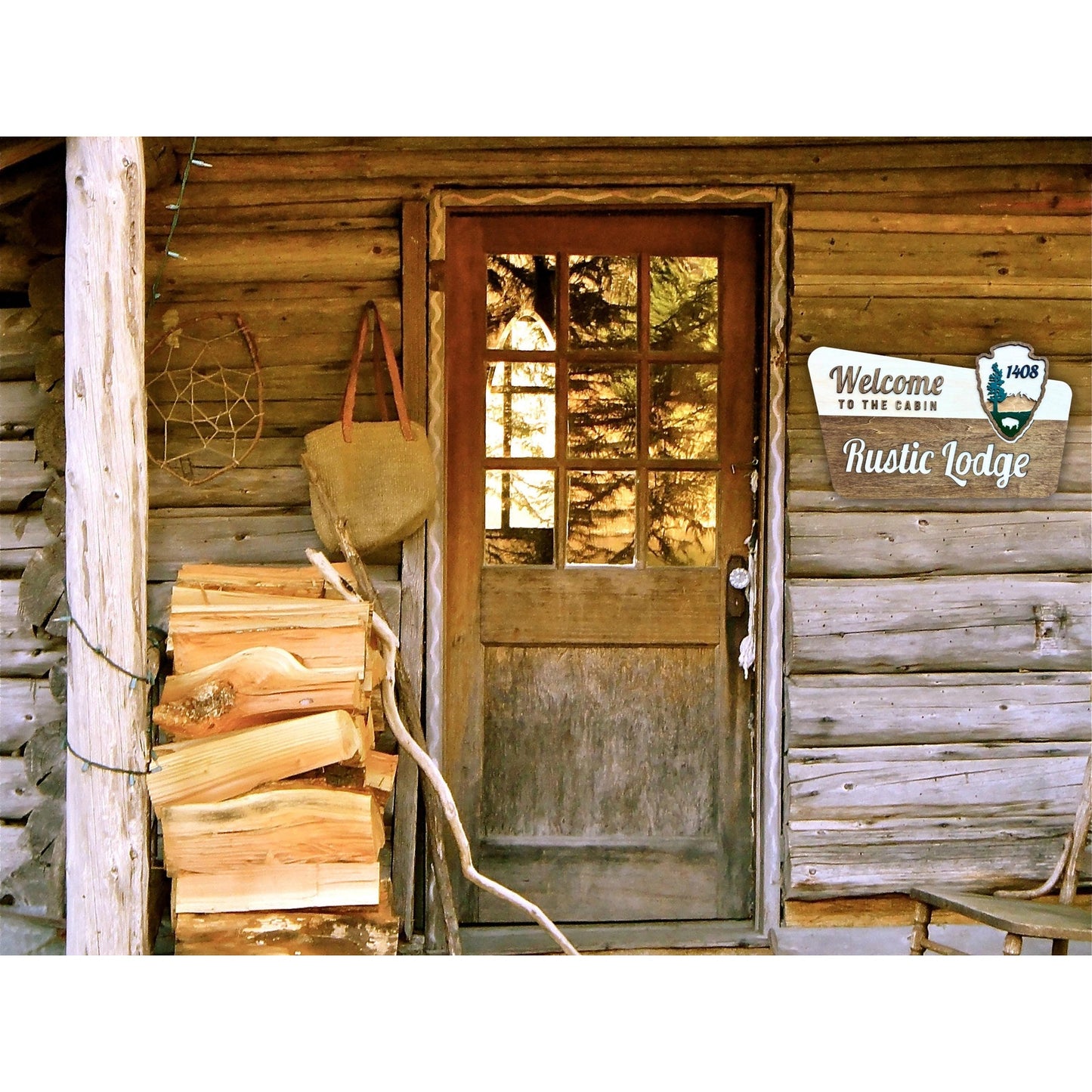 Rustic Wooden Cabin Sign National Park Inspired Personalized Lodge Sign Custom Family Name or House Number Vacation Home Entry Sign