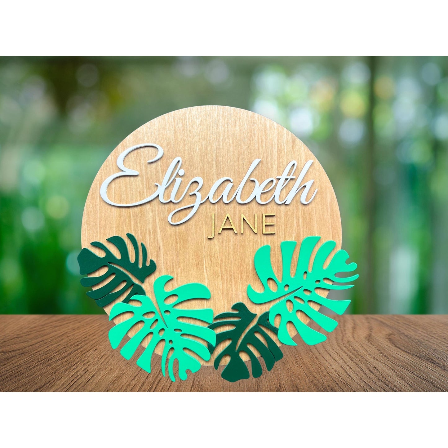 Monstera Leaf Wooden Name Sign: Custom Nursery Decor, 3D Lettering