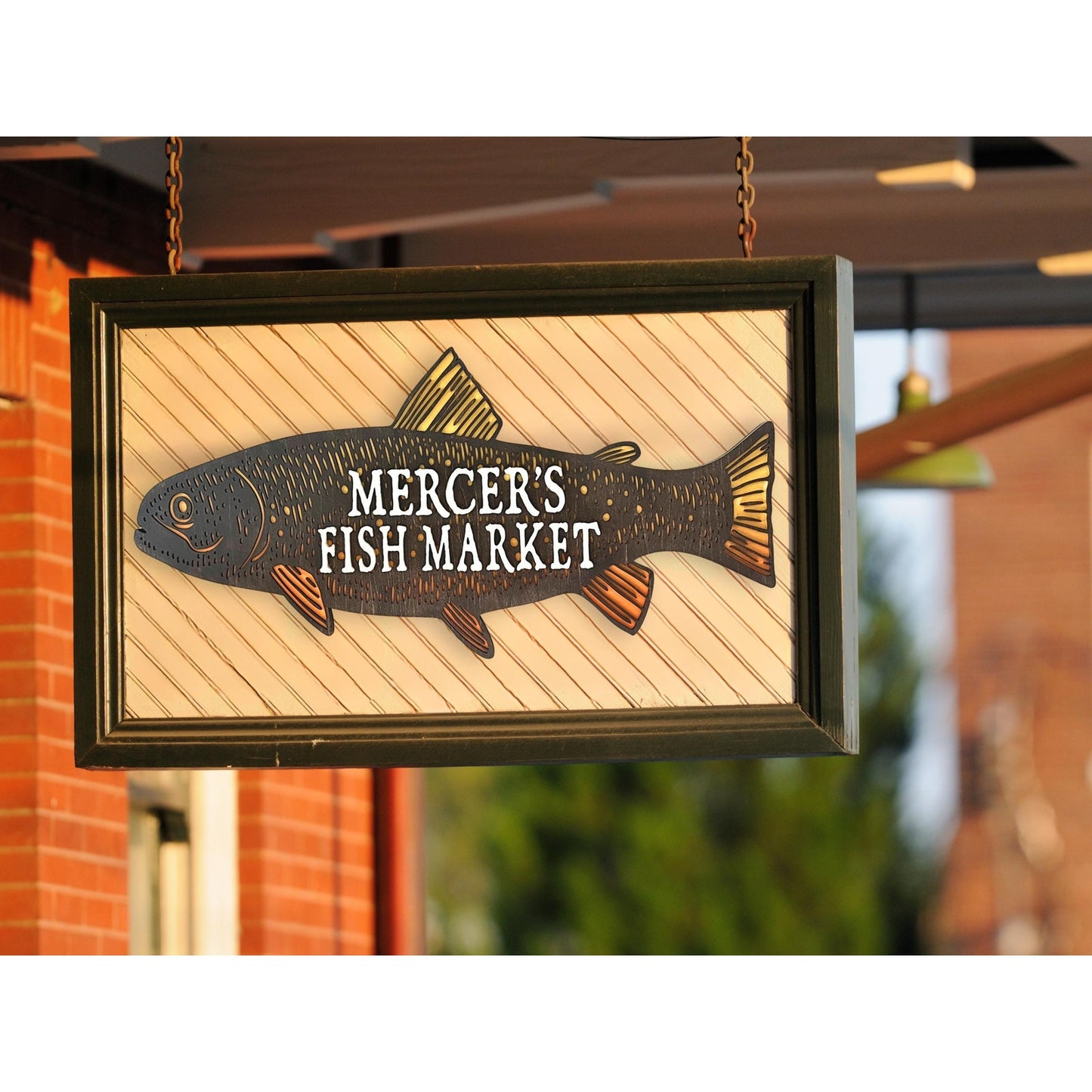 Personalized Fish Market Sign Custom Wooden Business Sign Rustic Wall Decor Family Name Fishing Cabin Plaque
