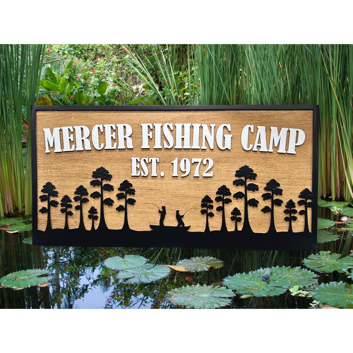 Custom Fishing Camp Sign | Personalized Cabin Lake House River Camp Sign | Rustic Outdoor Lodge Decor with Family Name & Est. Year