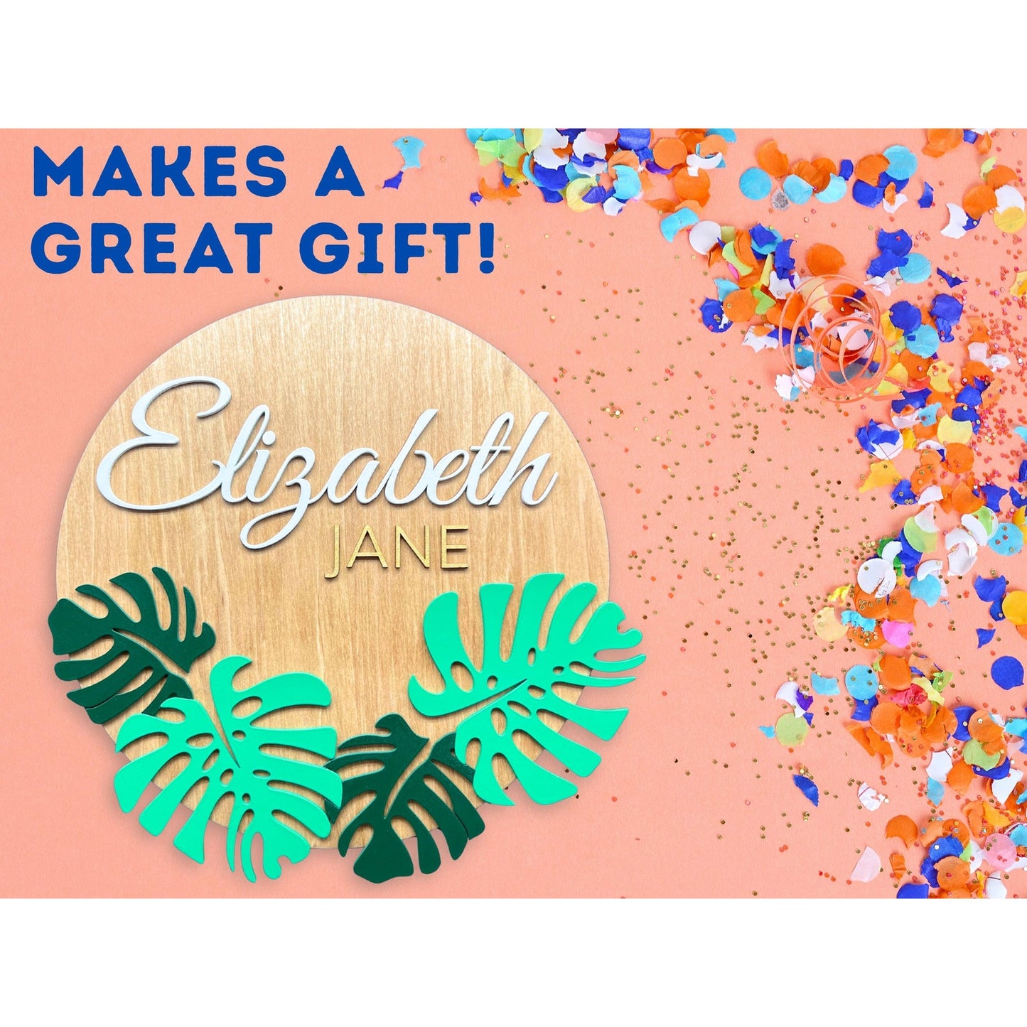 Monstera Leaf Wooden Name Sign: Custom Nursery Decor, 3D Lettering