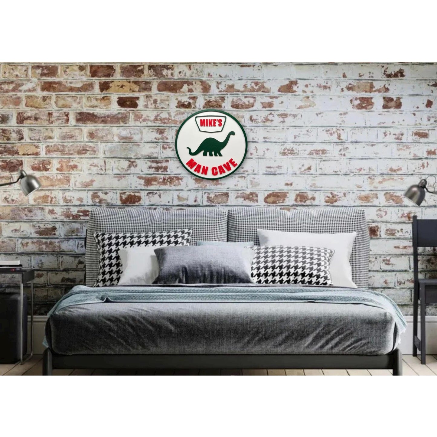 Custom Sinclair Dinosaur Man Cave Sign – Personalized Name – 11.5” Gas Station Style Wall Decor for Garage, Bar, Game Room, Shop Gift