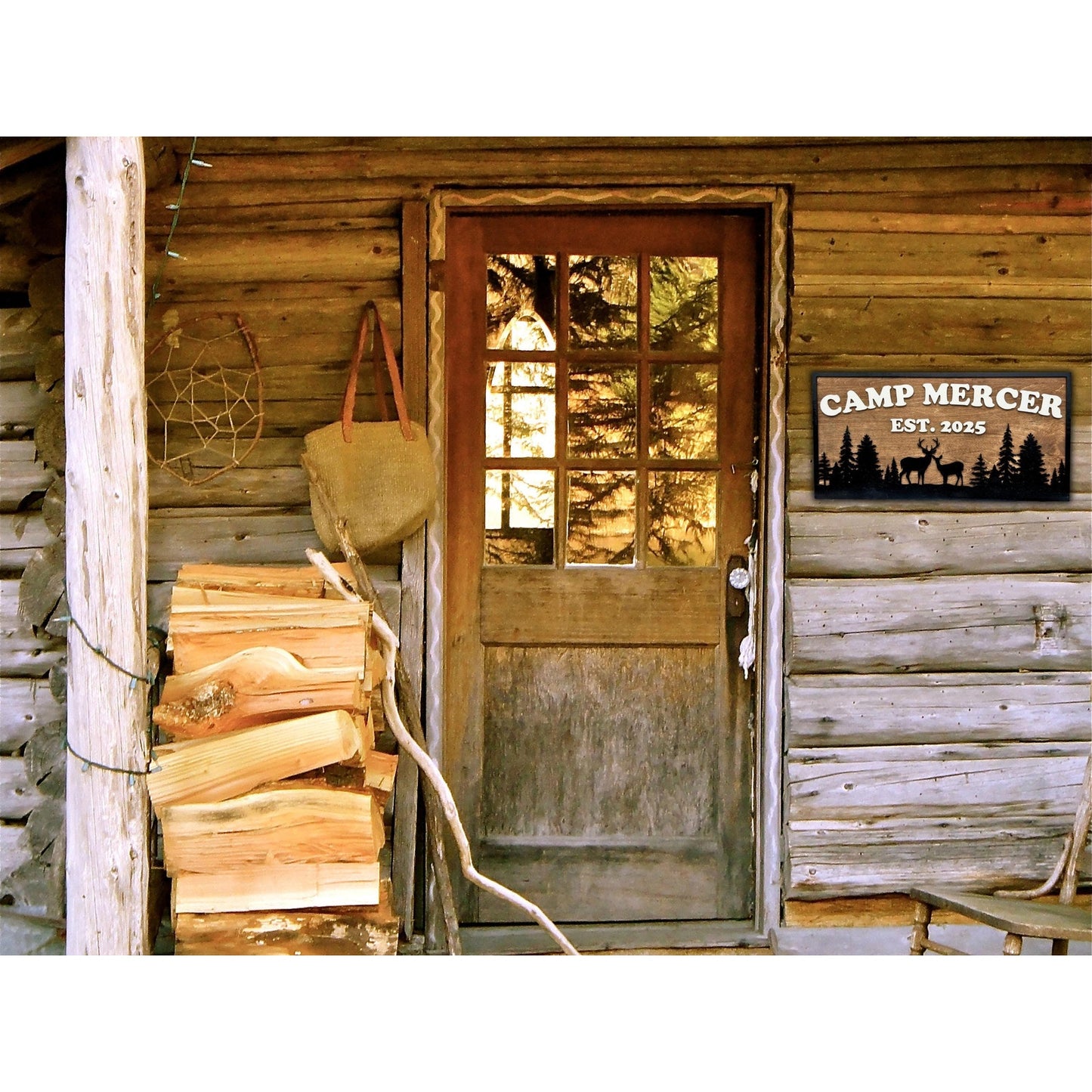 Custom Camp Sign with Deer & Trees | Personalized Cabin, Lake House, River House, Hunting Camp, Man Cave or Bar Decor