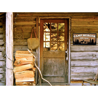 Custom Camp Sign with Deer & Trees | Personalized Cabin, Lake House, River House, Hunting Camp, Man Cave or Bar Decor