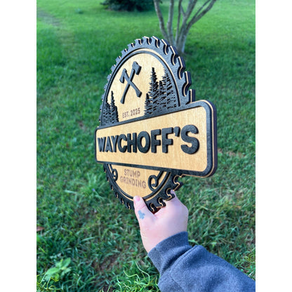 Custom Stump Grinding & Tree Service Laser Cut Wood Logo Sign: Rustic Modern Business Decor (13x11.5 inches)