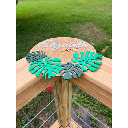 Monstera Leaf Wooden Name Sign: Custom Nursery Decor, 3D Lettering