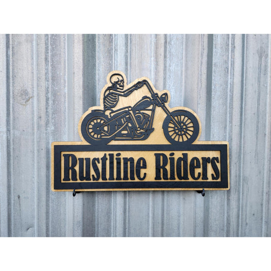 Personalized Biker Sign | Custom Motorcycle Garage Wall Decor | Skeleton Chopper Man Cave Sign | Gift for Biker or MC Club