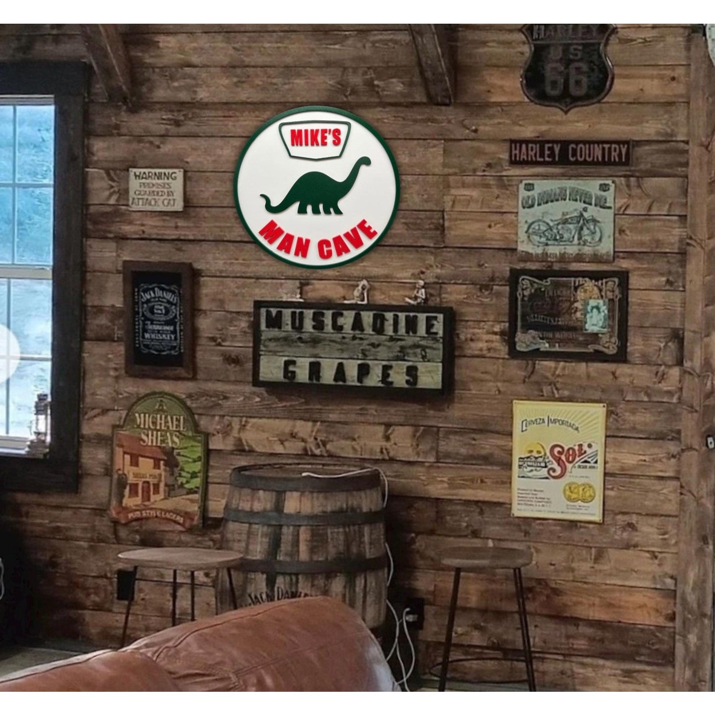 Custom Sinclair Dinosaur Man Cave Sign – Personalized Name – 11.5” Gas Station Style Wall Decor for Garage, Bar, Game Room, Shop Gift