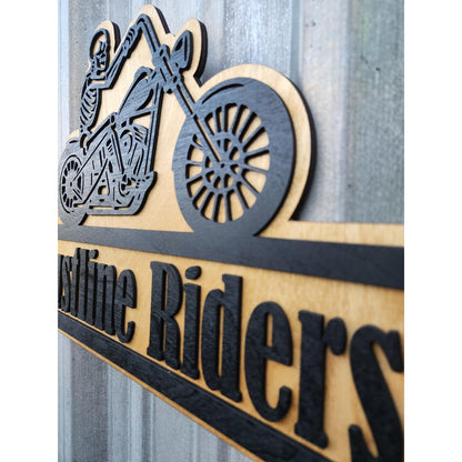 Personalized Biker Sign | Custom Motorcycle Garage Wall Decor | Skeleton Chopper Man Cave Sign | Gift for Biker or MC Club