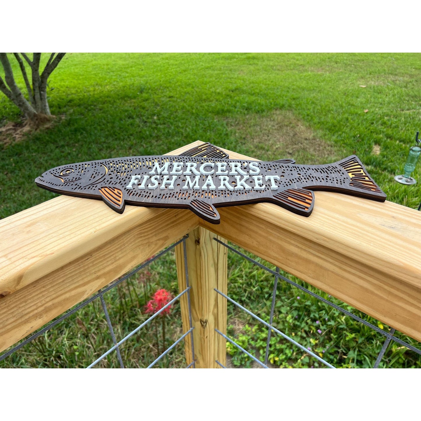 Personalized Fish Market Sign Custom Wooden Business Sign Rustic Wall Decor Family Name Fishing Cabin Plaque