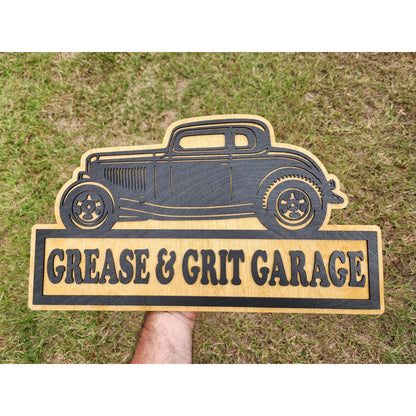 Personalized 1930s Ford Coupe Hot Rod Garage Sign