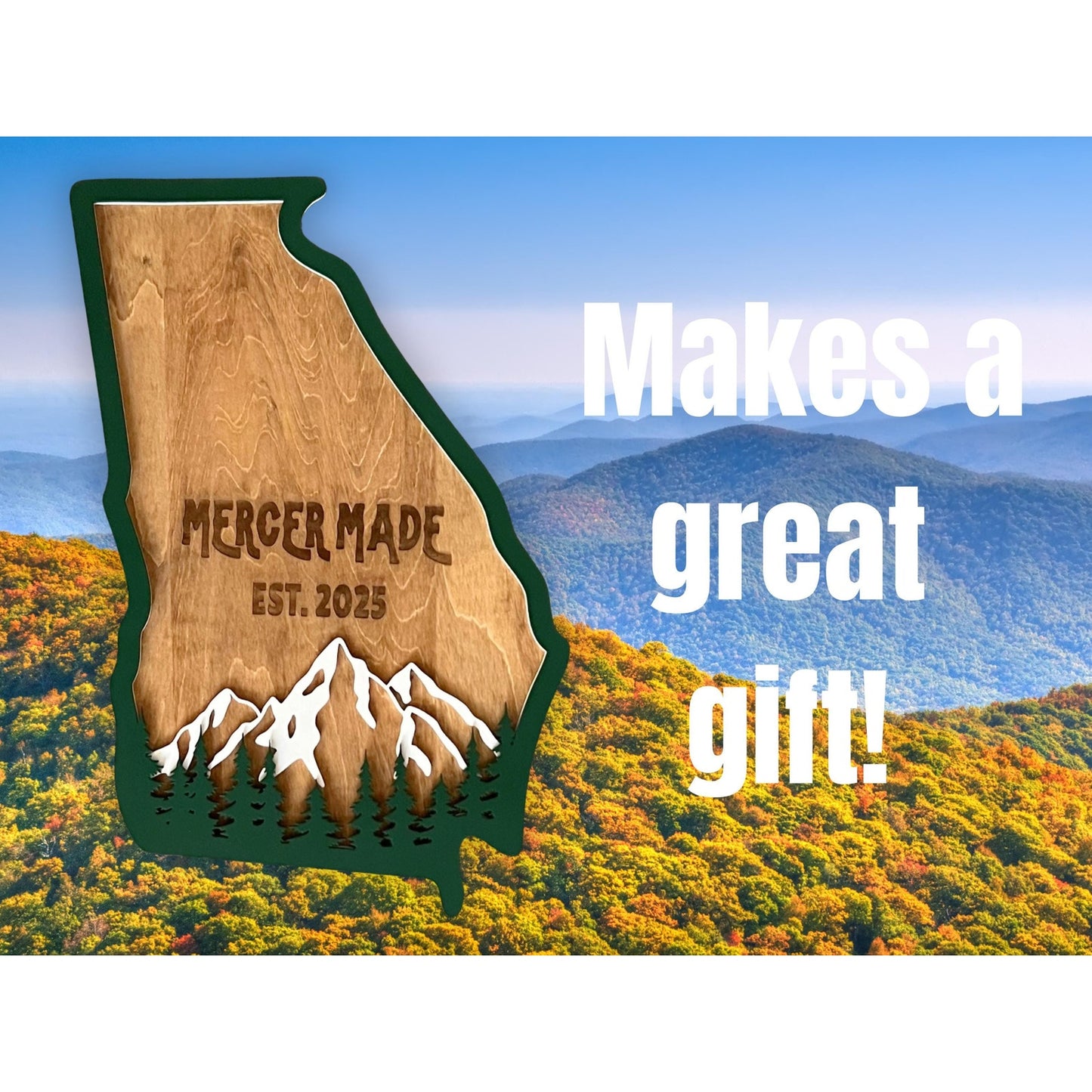 Georgia State Sign Personalized Wooden Wall Decor Custom Family Name Business or Est Year Rustic Layered Mountains and Trees