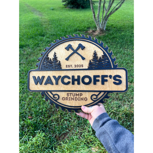 Custom Stump Grinding & Tree Service Laser Cut Wood Logo Sign: Rustic Modern Business Decor (13x11.5 inches)