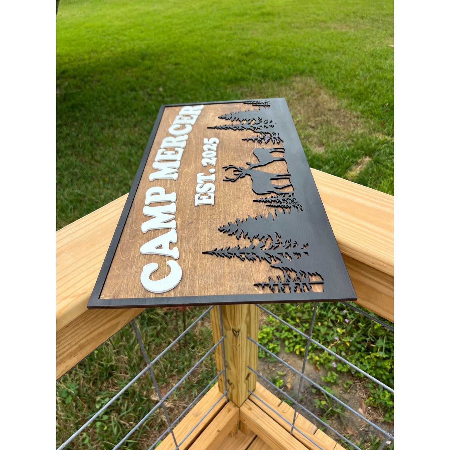 Custom Camp Sign with Deer & Trees | Personalized Cabin, Lake House, River House, Hunting Camp, Man Cave or Bar Decor