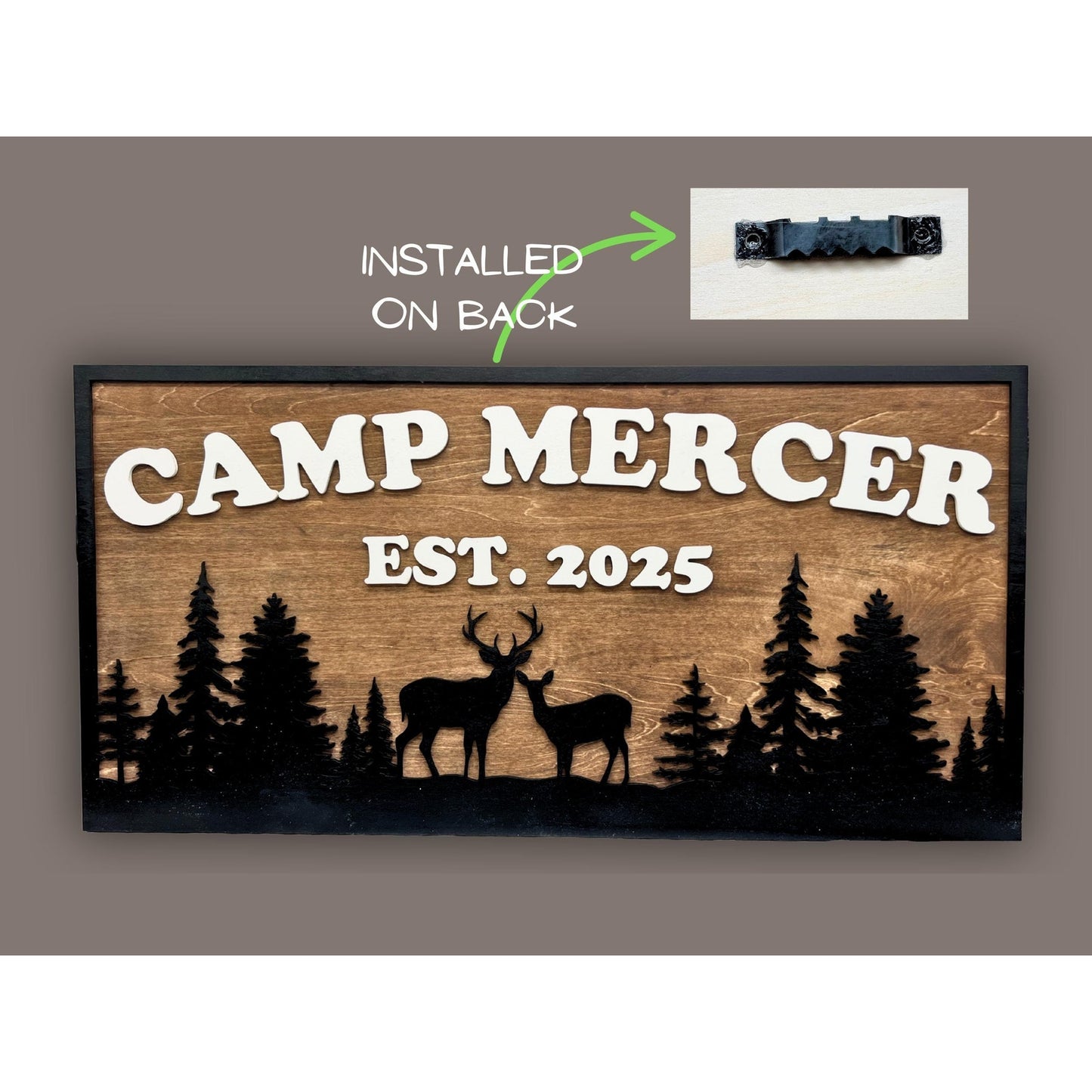 Custom Camp Sign with Deer & Trees | Personalized Cabin, Lake House, River House, Hunting Camp, Man Cave or Bar Decor
