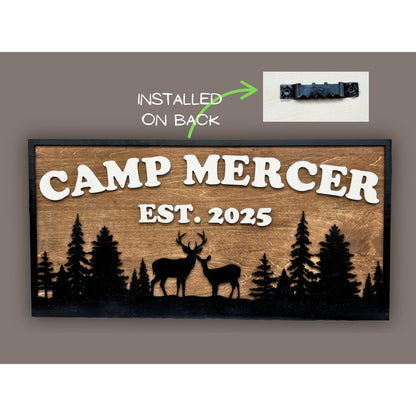 Custom Camp Sign with Deer & Trees | Personalized Cabin, Lake House, River House, Hunting Camp, Man Cave or Bar Decor