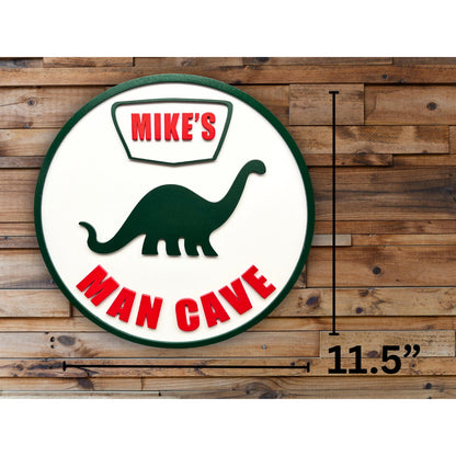 Custom Sinclair Dinosaur Man Cave Sign – Personalized Name – 11.5” Gas Station Style Wall Decor for Garage, Bar, Game Room, Shop Gift