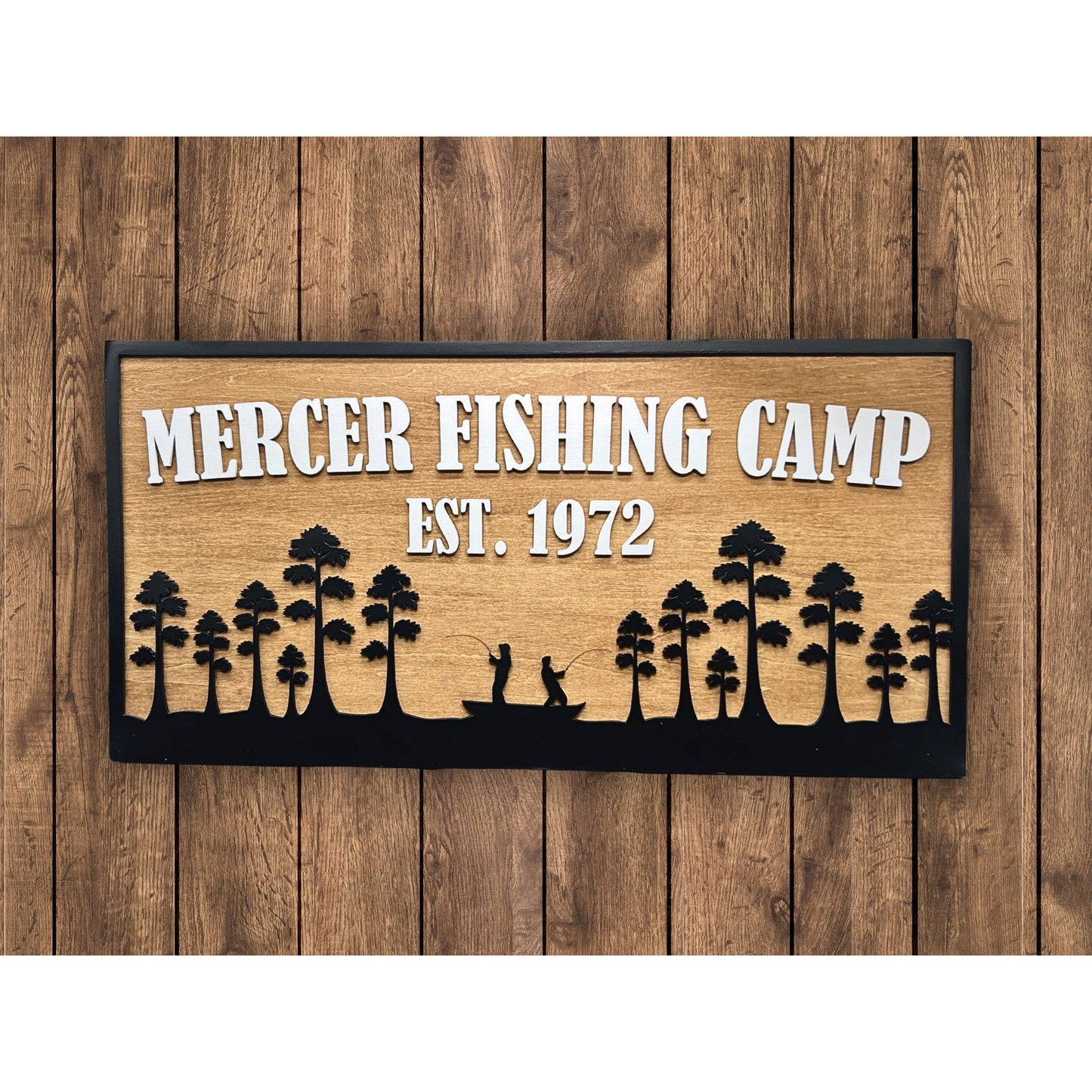 Custom Fishing Camp Sign | Personalized Cabin Lake House River Camp Sign | Rustic Outdoor Lodge Decor with Family Name & Est. Year