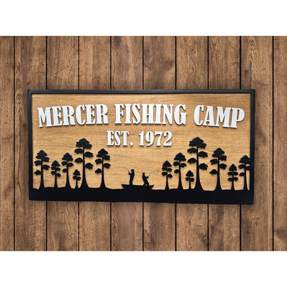 Custom Fishing Camp Sign | Personalized Cabin Lake House River Camp Sign | Rustic Outdoor Lodge Decor with Family Name & Est. Year