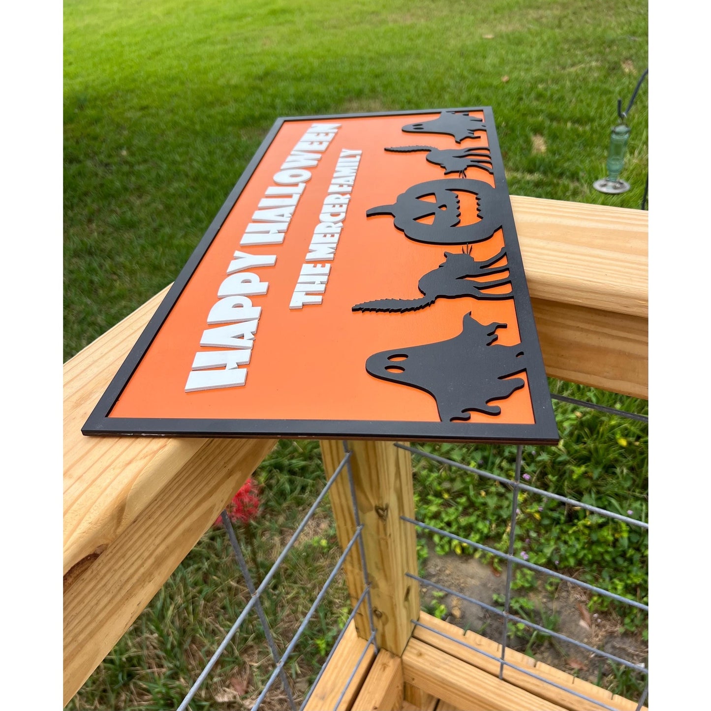 Custom Halloween Sign with Family Name | Spooky Porch, Wall or Front Door Decor | Personalized Ghost, Cat & Pumpkin Silhouette Plaque