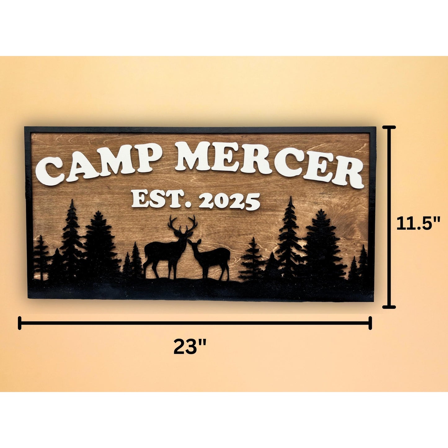 Custom Camp Sign with Deer & Trees | Personalized Cabin, Lake House, River House, Hunting Camp, Man Cave or Bar Decor