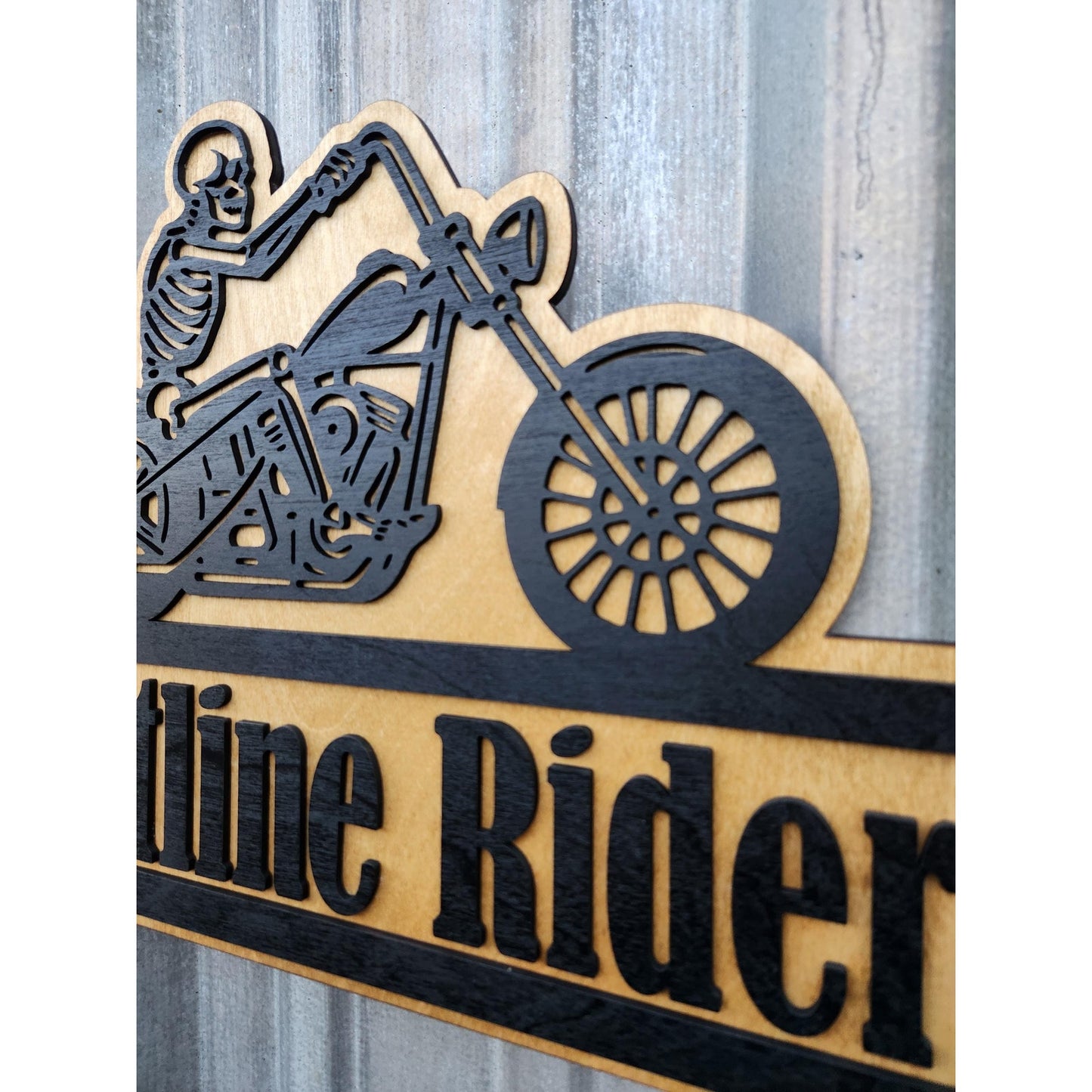 Personalized Biker Sign | Custom Motorcycle Garage Wall Decor | Skeleton Chopper Man Cave Sign | Gift for Biker or MC Club