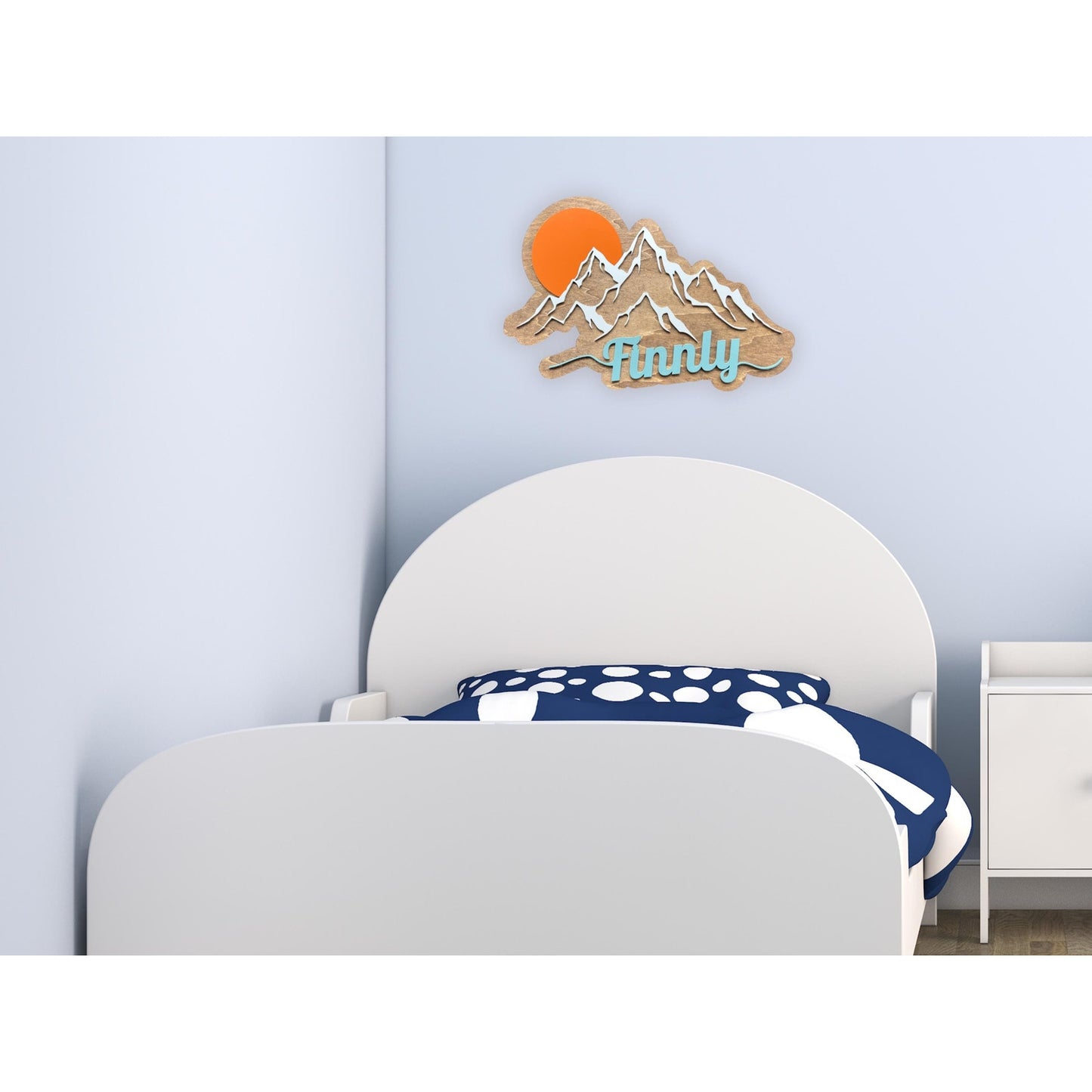 Custom Mountain Name Sign: Rustic Wood Nursery Decor (16"x11.5")