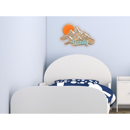 Custom Mountain Name Sign: Rustic Wood Nursery Decor (16"x11.5")