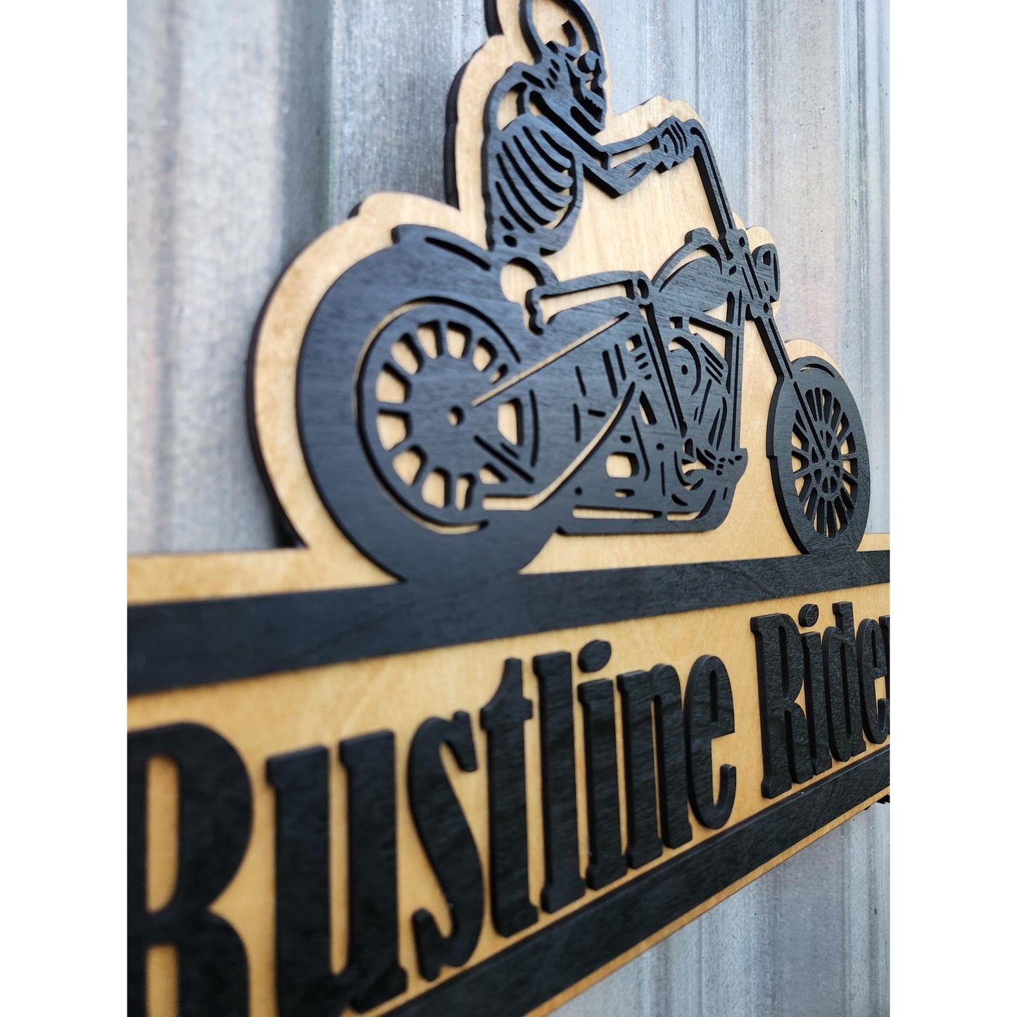 Personalized Biker Sign | Custom Motorcycle Garage Wall Decor | Skeleton Chopper Man Cave Sign | Gift for Biker or MC Club