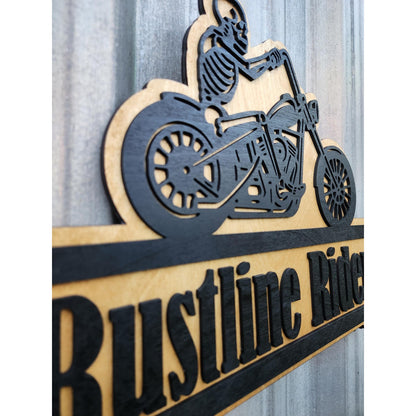 Personalized Biker Sign | Custom Motorcycle Garage Wall Decor | Skeleton Chopper Man Cave Sign | Gift for Biker or MC Club