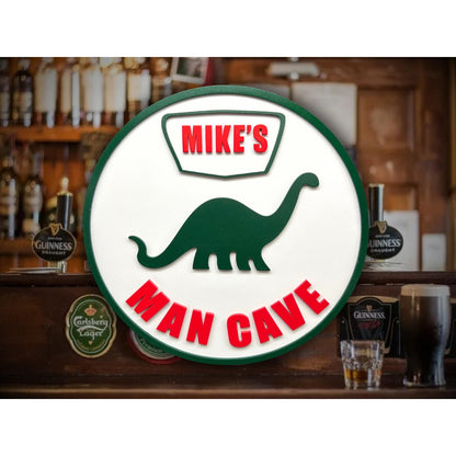Custom Sinclair Dinosaur Man Cave Sign – Personalized Name – 11.5” Gas Station Style Wall Decor for Garage, Bar, Game Room, Shop Gift
