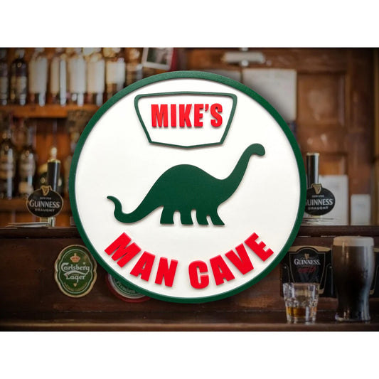 Custom Sinclair Dinosaur Man Cave Sign – Personalized Name – 11.5” Gas Station Style Wall Decor for Garage, Bar, Game Room, Shop Gift