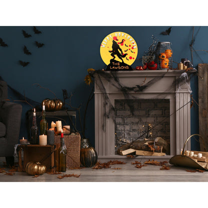 Happy Howloween Halloween Sign Personalized Halloween Werewolf Wall Decor with Family Name Rustic Wooden Door Sign