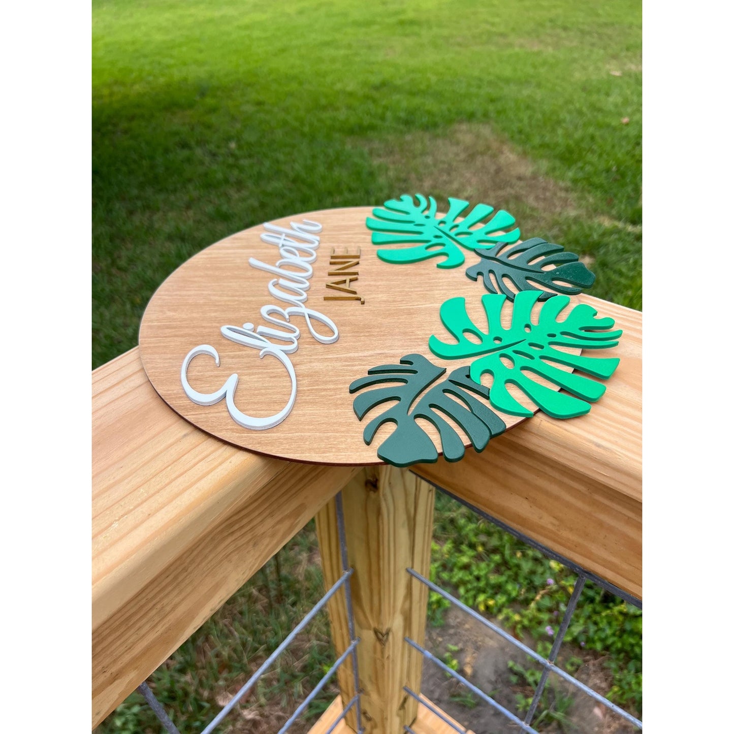 Monstera Leaf Wooden Name Sign: Custom Nursery Decor, 3D Lettering