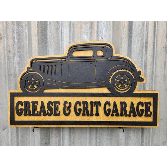 Personalized 1930s Ford Coupe Hot Rod Garage Sign