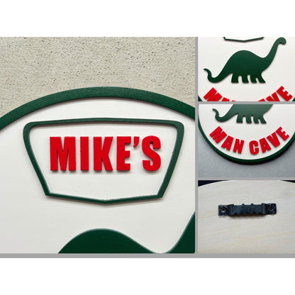 Custom Sinclair Dinosaur Man Cave Sign – Personalized Name – 11.5” Gas Station Style Wall Decor for Garage, Bar, Game Room, Shop Gift