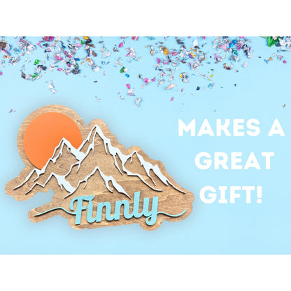 Custom Mountain Name Sign: Rustic Wood Nursery Decor (16"x11.5")