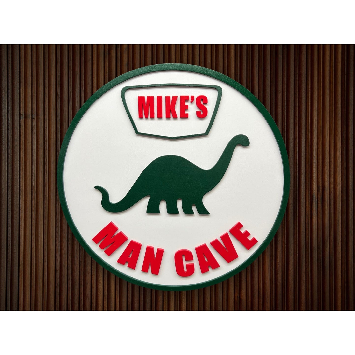 Custom Sinclair Dinosaur Man Cave Sign – Personalized Name – 11.5” Gas Station Style Wall Decor for Garage, Bar, Game Room, Shop Gift