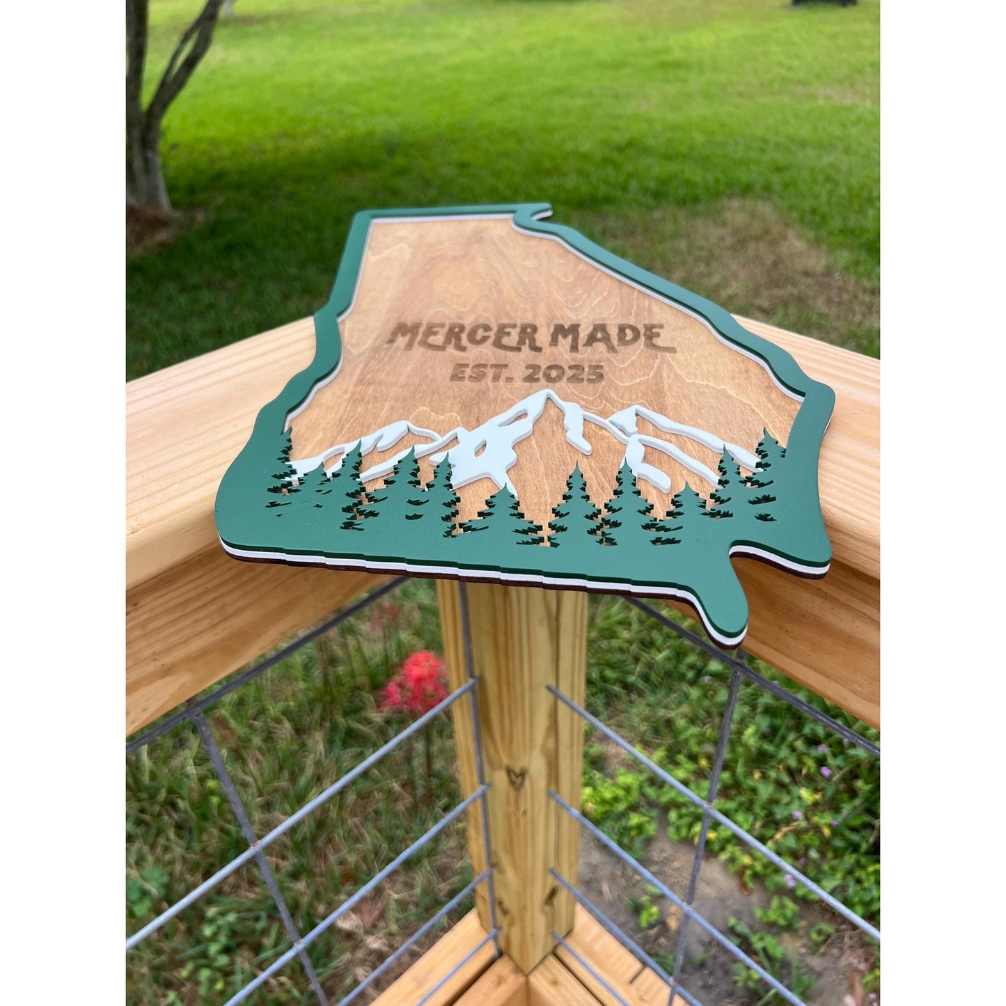 Georgia State Sign Personalized Wooden Wall Decor Custom Family Name Business or Est Year Rustic Layered Mountains and Trees