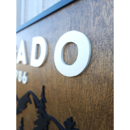 Personalized Rustic Wooden Family Name Sign With Mountain, Trees, and a Wolf