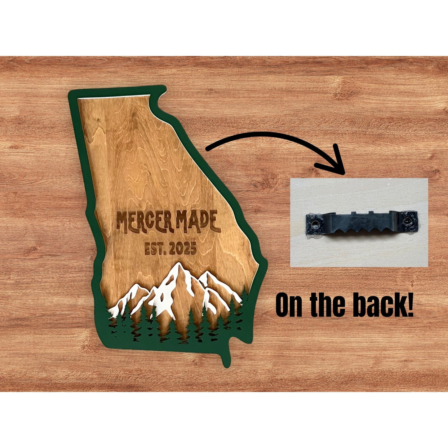 Georgia State Sign Personalized Wooden Wall Decor Custom Family Name Business or Est Year Rustic Layered Mountains and Trees