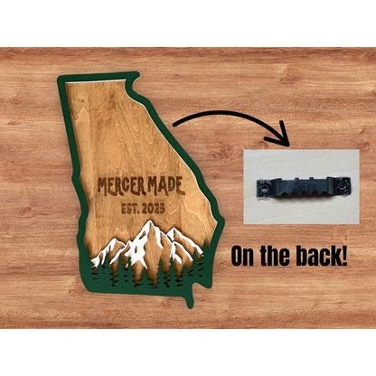 Georgia State Sign Personalized Wooden Wall Decor Custom Family Name Business or Est Year Rustic Layered Mountains and Trees