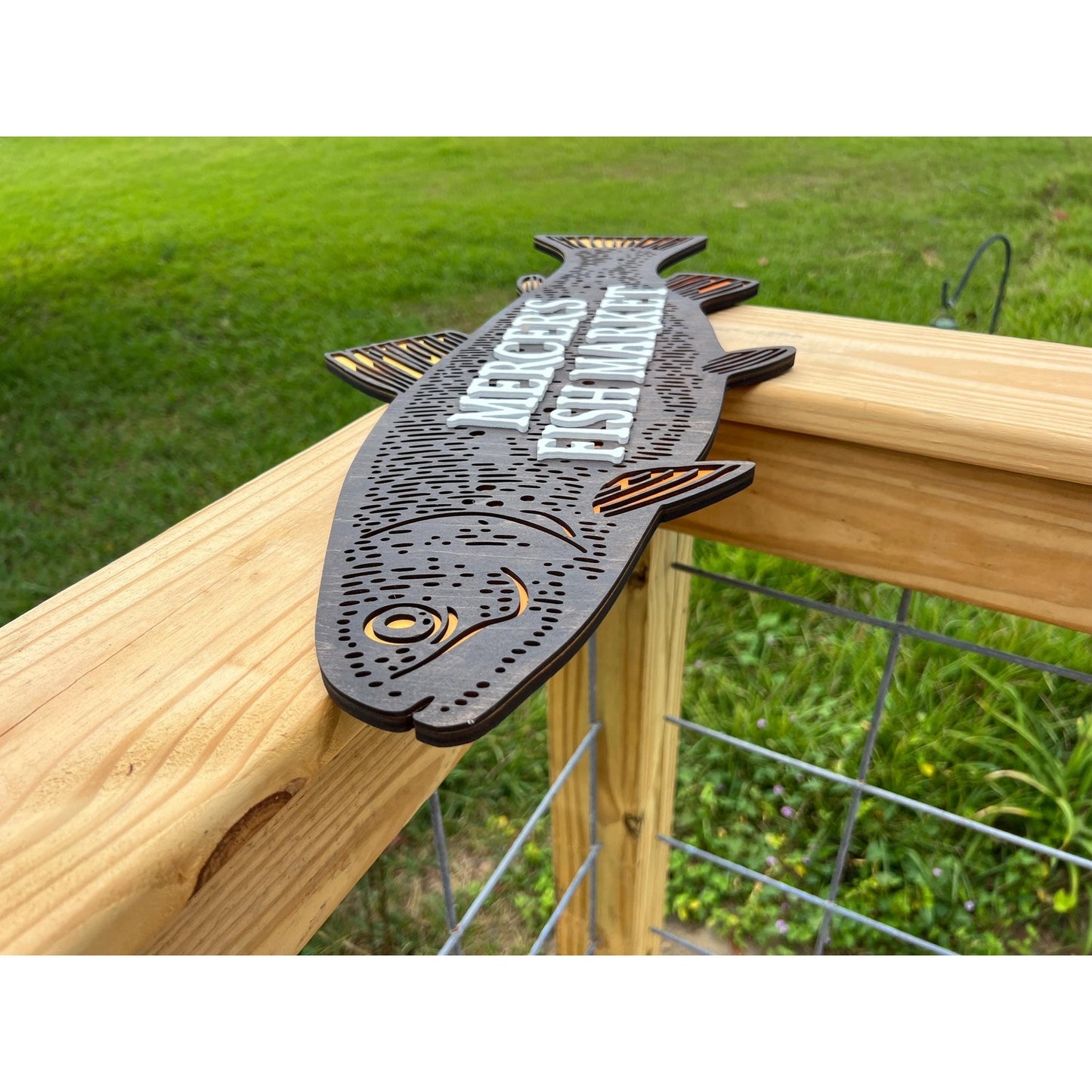 Personalized Fish Market Sign Custom Wooden Business Sign Rustic Wall Decor Family Name Fishing Cabin Plaque