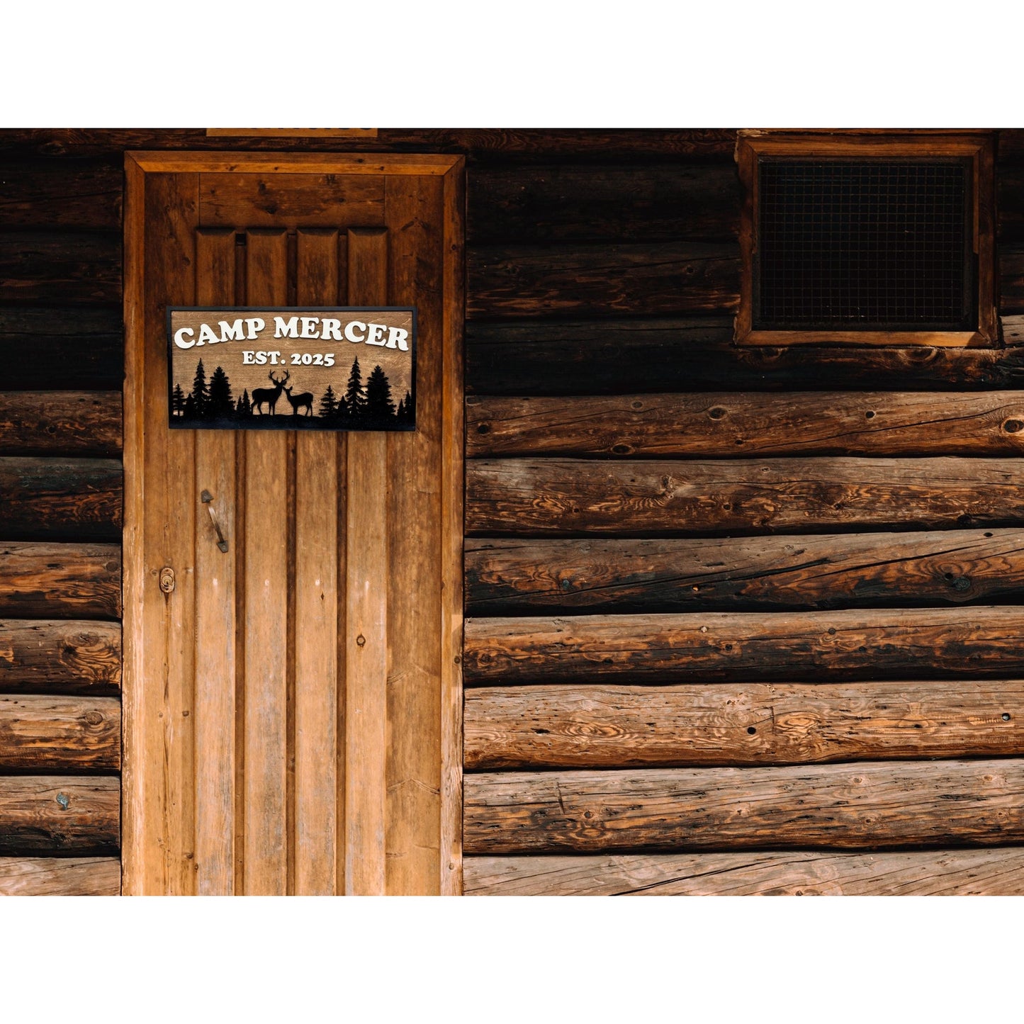 Custom Camp Sign with Deer & Trees | Personalized Cabin, Lake House, River House, Hunting Camp, Man Cave or Bar Decor
