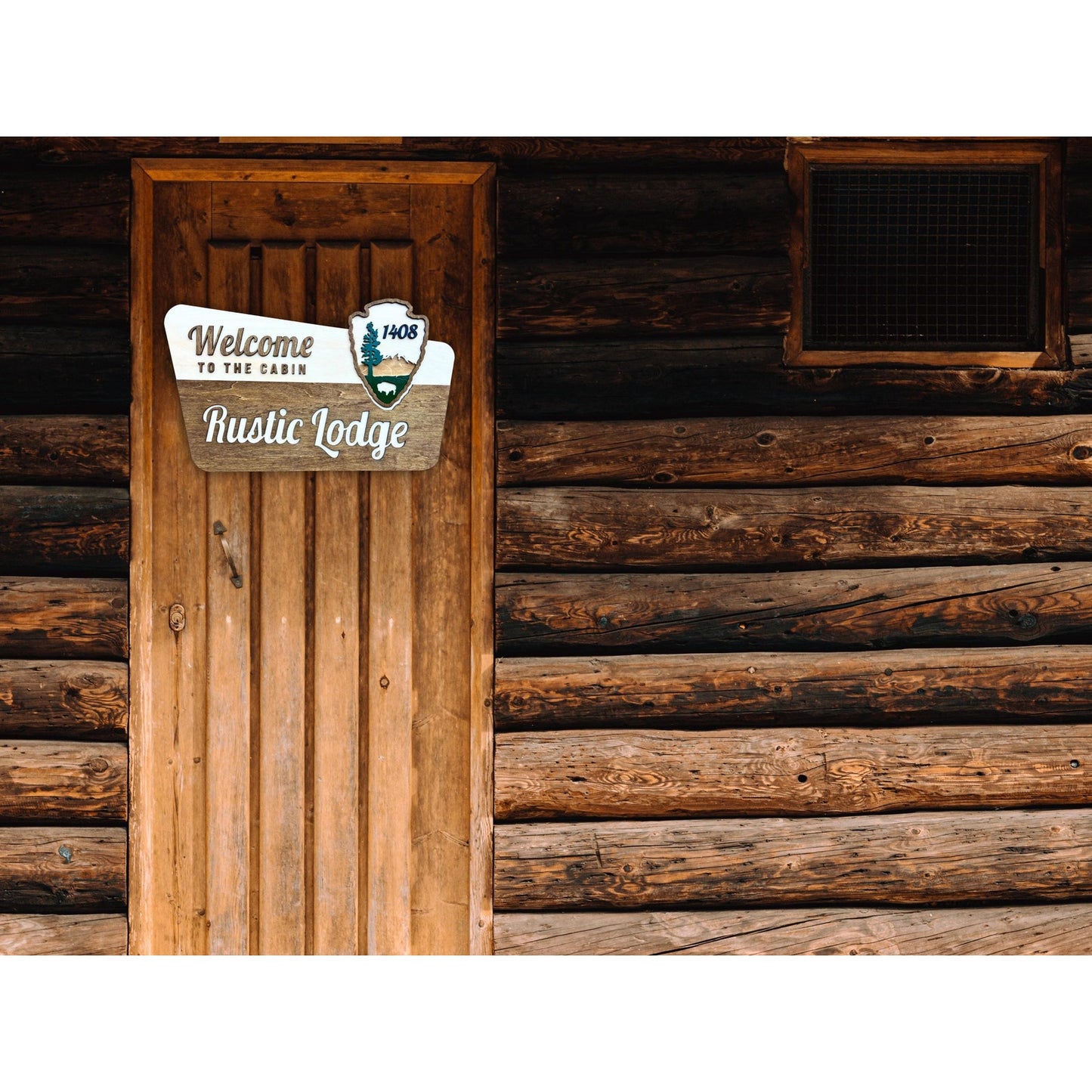 Rustic Wooden Cabin Sign National Park Inspired Personalized Lodge Sign Custom Family Name or House Number Vacation Home Entry Sign