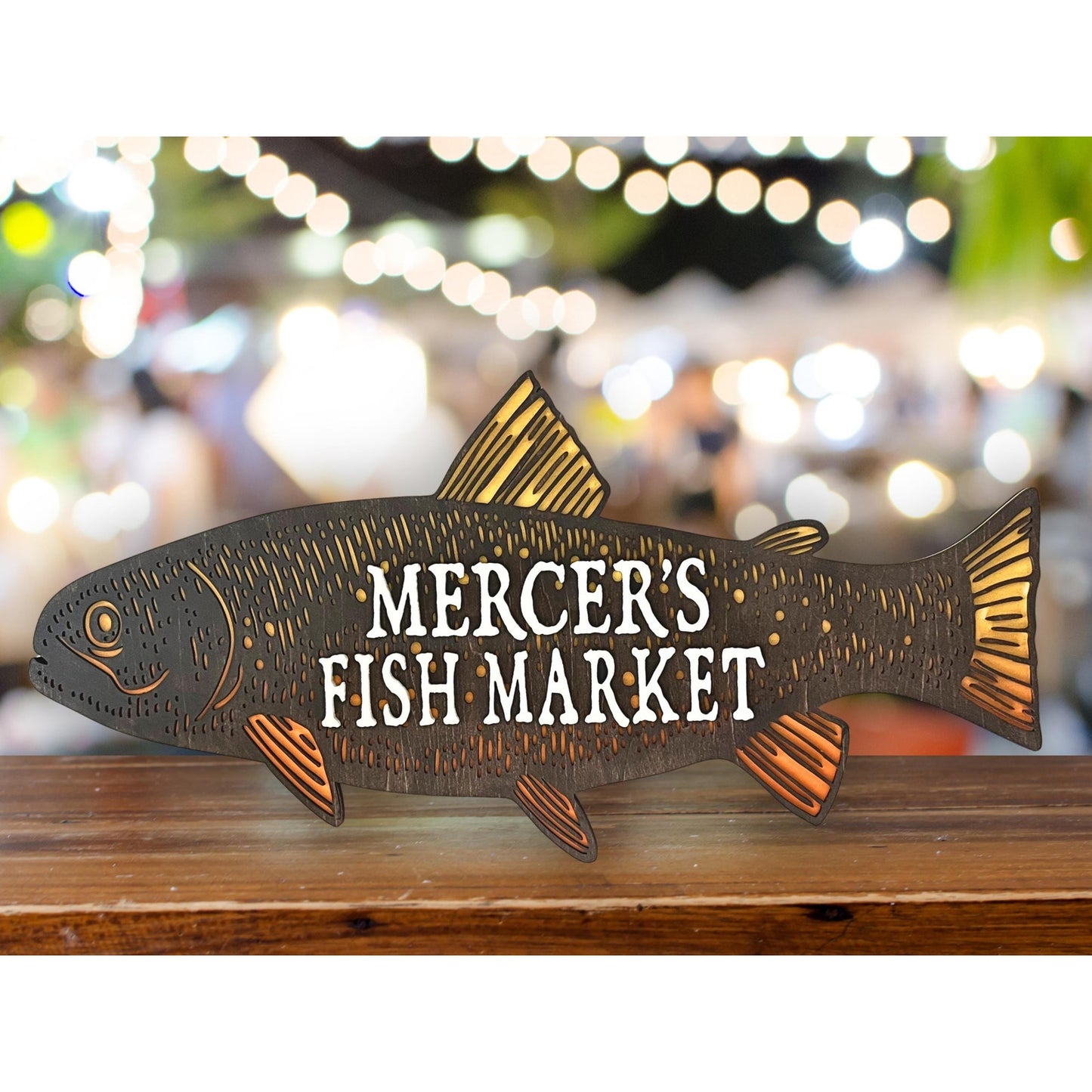 Personalized Fish Market Sign Custom Wooden Business Sign Rustic Wall Decor Family Name Fishing Cabin Plaque